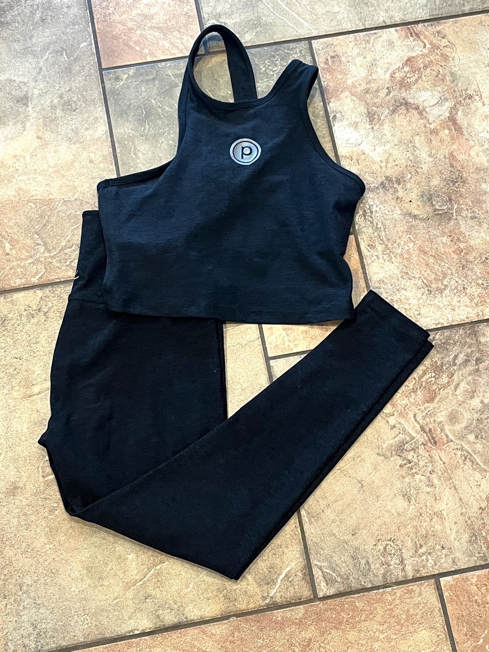 Pure Barre x Beyond Yoga Black Heather Racerback Crop Set